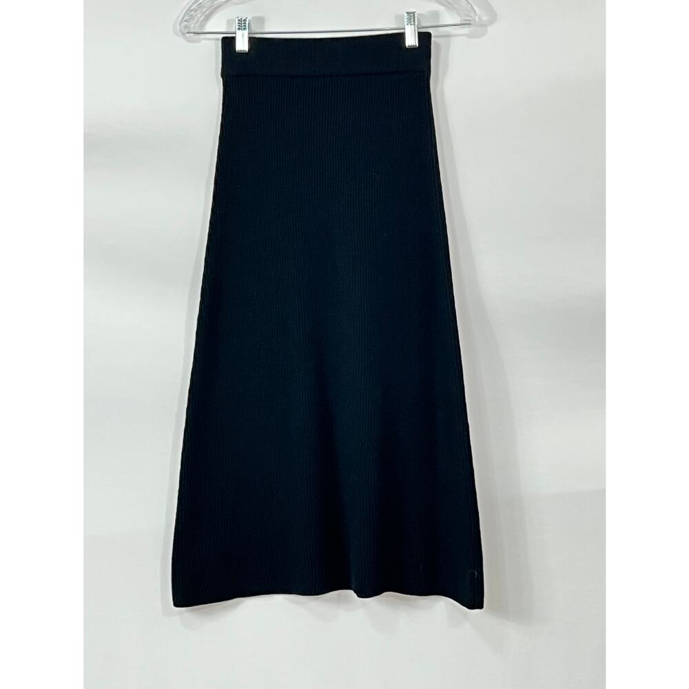 SEZANE XS Black Naelle Ribbed A-Line Midi Sweater Skirt Merino Wool Cotton NWT - Picture 2 of 9